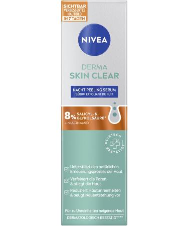 NIVEA Derma Skin Clear S rum exfoliant de nuit pour un teint visiblement am lior s rum exfoliant la niacinamide qui affine les pores avec AHA et BHA (40 ml)