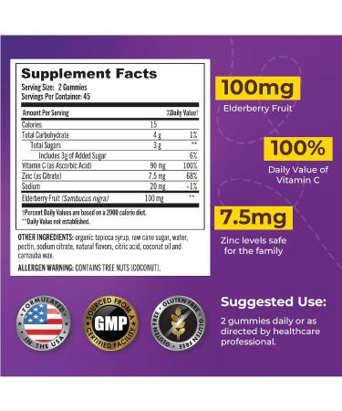 Grab The Gold Elderberry Gummies with Vitamin C & Zinc | Immune Support Gummies Vegan Gluten-Free | 45 Day Supply - Buy Online on GoSupps.com