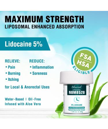 Ebanel 5% Lidocaine Numbing Cream 5-Pack for Hemorrhoid Treatment - Maximum Strength Topical Anesthetic with Aloe Vera and Vitamin E - 1.35 Oz each - Buy Online on GoSupps.com