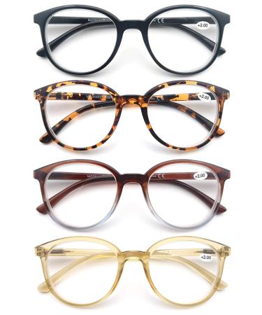 Modfans (4 pack) Reading glasses 1.5 round men good glasses high quality fashion comfortable great reading aid for women +1.50 4 mixed color - Buy Online on GoSupps.com