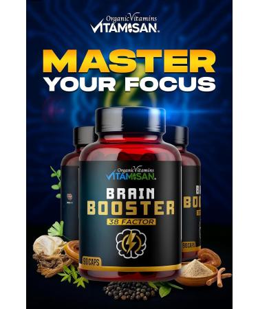 Brain Booster 38 Factor Nootropic Supplement | Herbal & Vitamin Blend for Focus Clarity & Cognitive Support | Adaptogen & Mushroom Complex with Vitamin B3 2 Pack (180 Capsules) - Buy Online on GoSupps.com
