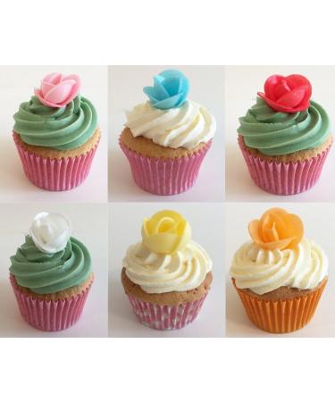 60 Gorgeous Edible 3D Wafer Roses: 12 Pink 12 Red 12 White 12 Yellow & 12 Blue