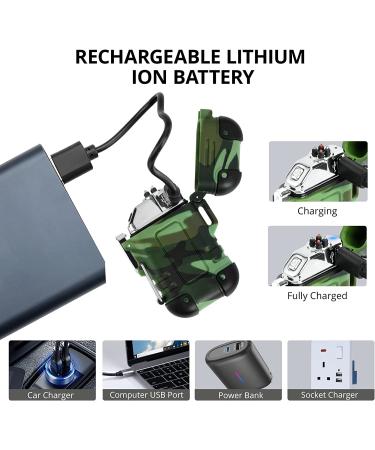 Extremus Blaze 360 Waterproof Lighter,Outdoor Windproof Lighter Dual Arc Lighter USB Rechargeable Flameless Lighter,Plasma Lighters for Camping,Hiking,and Outdoor Adventures, Green Camo A: Green Camo ( Without Carabiner ) - Buy Online on GoSupps.com