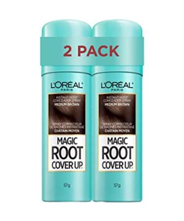 L'Oreal Paris Magic Root Cover Up Temporary Hair Color Medium Brown Instant Root Concealer Spray Hair Dye Duo Pack 2x57g Medium Brown 57 g (Pack of 2)