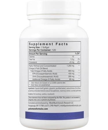 Patient One Omega-3 800 | Supplement to Support Heart Cognitive and Joint Health* | Omega-3 Fish Oil with EPA and DHA | 120 Softgels - Buy Online on GoSupps.com