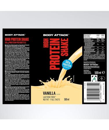 Body Attack Fitness Protein Shake - Milk Protein Drink - Ready to Use Milkshake in 500ml Bottle Vanilla (12 x 500ml) - Buy Online on GoSupps.com