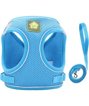 Femax Adjustable Soft Mesh Dog Harness with Leash for Small/Medium Dogs & Cats - No Pull Reflective Breathable Vest for Chihuahua & Puppies (XS: 26-29cm) - Blue - Buy Online on GoSupps.com