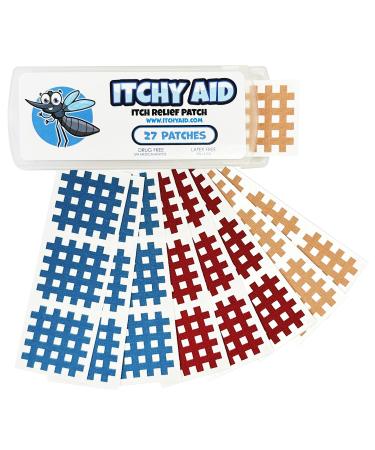 ITCHY AID Bug Bite Itch Relief Patches. 27 Stickers for Instant Reducing Itch and Swelling from Mosquitos  Midges  and Sandflies. Kid Friendly Colorful After Bite Treatment.