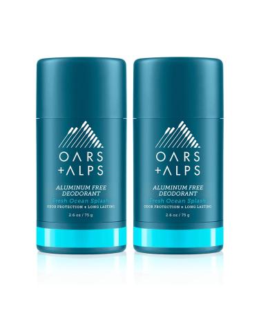 Oars + Alps Aluminum Free Deodorant for Men and Women Dermatologist Tested and Made with Clean Ingredients Vegan Fresh Ocean Splash 2 Pack 2.6 Oz Each 2ct - Fresh Ocean Splash 5.2 Ounce (Pack of 1)