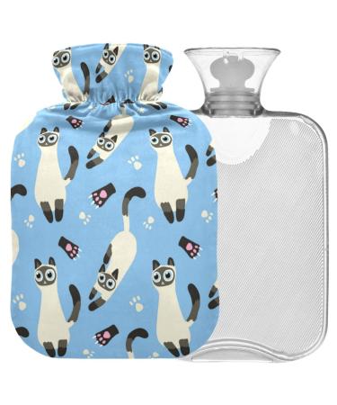 Naanle Siamesian cats hot water bottle with cover transparent warm water bottle 2 l large warm-up bag pain relief hot and cold therapy bed hand feet warmer 2L