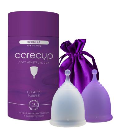 CareCup Menstrual Cups - Set of 2 Reusable Period Cups - Premium Design with Soft, Flexible, Medical-Grade Silicone + 1 Storage Bag (2 Regular Cups) Large (Pack of 2) Round Stem - Buy Online on GoSupps.com