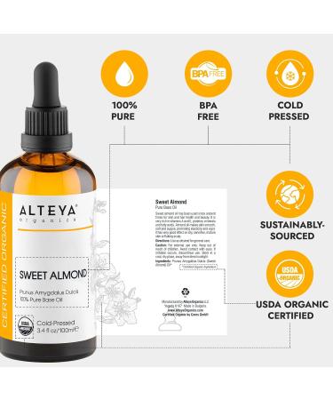 Alteya Organic Sweet Almond Oil 100ml - 100% Pure USDA-Certified Cold-Pressed Carrier Oil for Moisturizing Skin Care - Buy Online on GoSupps.com