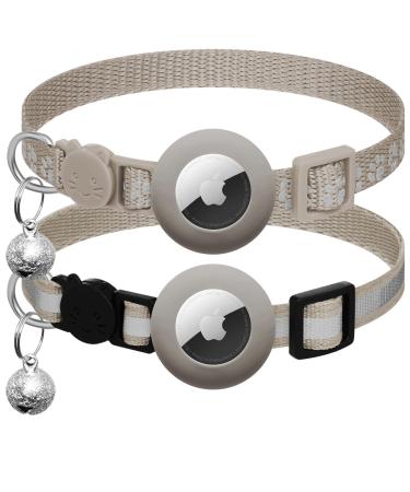 Airtag cat neck band with bell reflective kitten neck band with Apple Airtag cat neck band adjustable 17.8-30.5 cm safety buckle for girls boys cats pet supplies gray