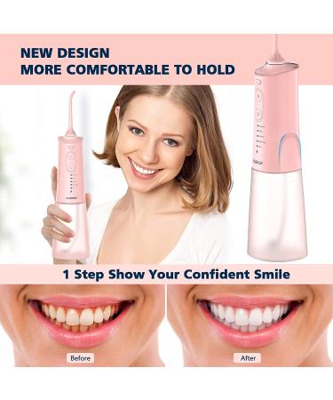 Cordless Water Dental Flosser - KUSKER Portable Oral Irrigator with 5 Modes & 4 Jet Tips - Rechargeable & IPX7 Waterproof - Pink - Buy Online on GoSupps.com
