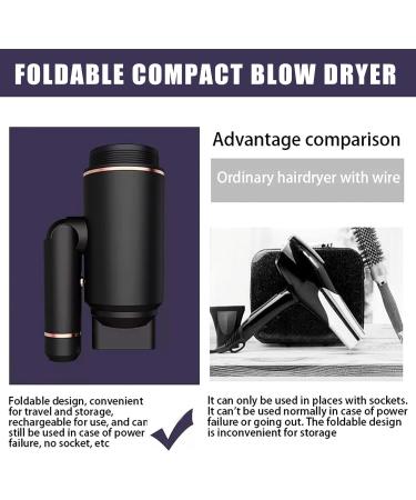 Compact Folding Handle Cordless Hair Dryer Rechargeable Travel Hairdryer with Hot and Cold Air 1 Nozzle 2 Heat Settings for Family Women and Men Black - Buy Online on GoSupps.com
