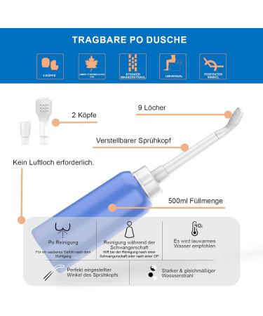 Po Shower Dusche XL 500ml - Portable Bidet & Intimate Shower for Travel | Waterproof & Easy to Use - Perfect for Women Men Children & Babies - Single Pack - Buy Online on GoSupps.com