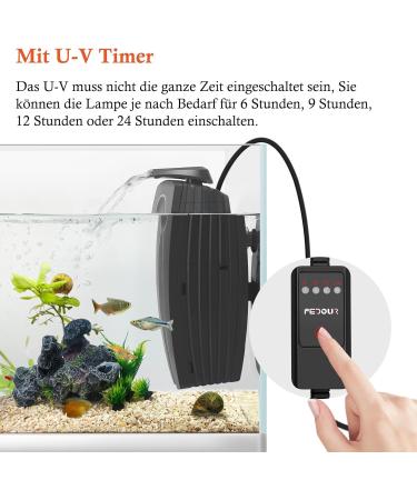 Buy Fedour 165GPH Aquarium Filter U-V with Timer | Adjustable 8W Pump for 30-180L Tanks | Biochemical & Activated Carbon Filtration - Buy Online on GoSupps.com