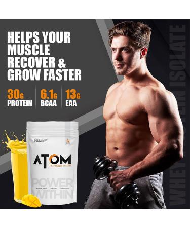 Asitis Nutrition Atom Whey Protein Isolate 1kg - 30g Protein 6.1g BCAA No Added Sugar Mango Delight Flavor - Ultra-Pure Fast Acting Protein for Optimal Recovery - Buy Online on GoSupps.com