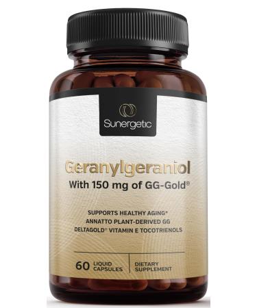 Sunergetic Premium Geranylgeraniol Supplement - GG-Gold 150mg with DeltaGold Vitamin E Tocotrienols- Annatto Derived GG for Statin Users Heart Health & CoQ10 Production - 60 Capsules