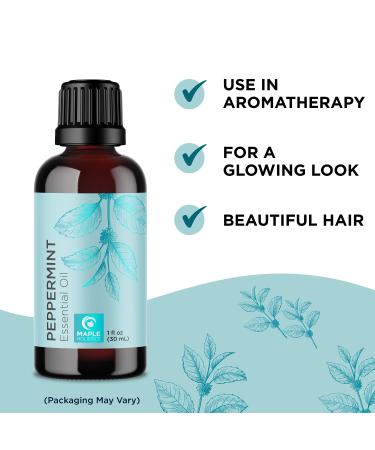 100% Pure Peppermint Essential Oil for Aromatherapy - Refreshing Scent for Diffusers, Baths, Hair, Skin, Nails - 1oz - Buy Online on GoSupps.com