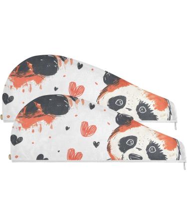 Panda Red Heart Hair Towel 2 Pack | Super Absorbent Quick Dry Turbans for Women & Girls - Buy Online on GoSupps.com