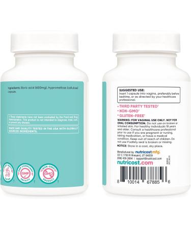 Nutricost Boric Acid 600mg - 60 Non-GMO Capsules for Women | Vaginal Suppository | International Shipping Available - Buy Online on GoSupps.com