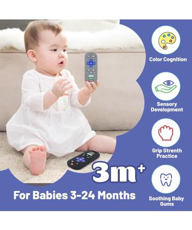 2 Pack TV Remote Control Shape Teething Toys for Babies 3-12 Months - Silicone Infant Chew Toys in Black/Grey - Buy Online on GoSupps.com