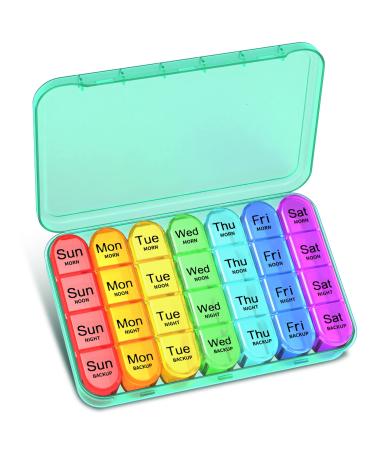 Pill Box 4 Times a Day Betife Weekly Pill Box Organisers 7 Day Tablet Organiser Daily Pill Dispenser 7 Day 4 Compartments Tablet Box for Medication Vitamins and Supplements (Cyan)