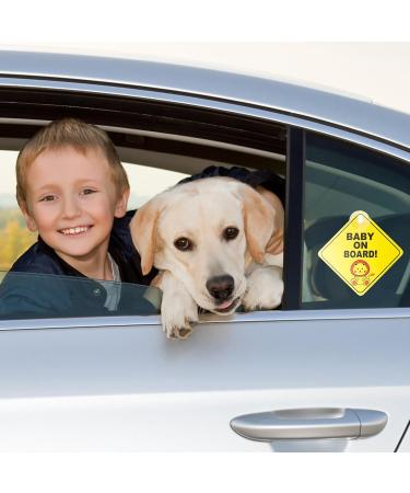 Bewudy 2 PCS Baby on Board Car Signs - Reusable Yellow Sticker with Suction Cups for Safety - Lion and Giraffe Design - Buy Online on GoSupps.com
