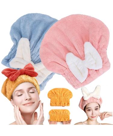 New Super Absorbent Hair Towel Wrap for Wet Hair Microfiber Hair Towel Wrap Hair Drying Towel for Long Hair Anti Frizz Shower Cap with Bow-Knot for Women Girls Fast Dry(02+03#)