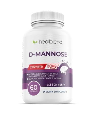 D-Mannose 1000mg Capsules with Cranberry Juice Powder Hibiscus and Dandelion Extracts - 30 Day Supply for Urinary Tract Health