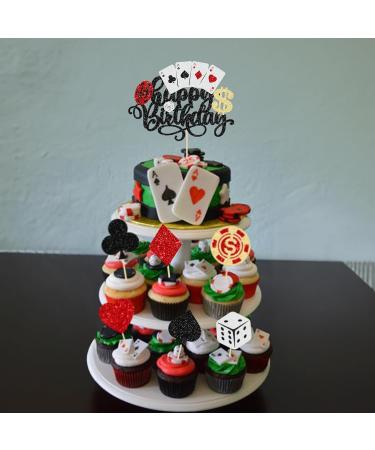 Ephlyn 25Pcs Casino Cupcake Topper Cupcake Toppers Casino Happy Birthday Cake Topper Poker Game Chips Player Gambling Cupcake Picks for Las Vegas Casino Night Theme Birthday Party Style 4 - Buy Online on GoSupps.com