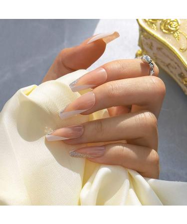 Sethexy French Ballerina False Nails - Pink Bling Acrylic Nail Tips | 24 pcs for Women & Girls - Buy Online on GoSupps.com