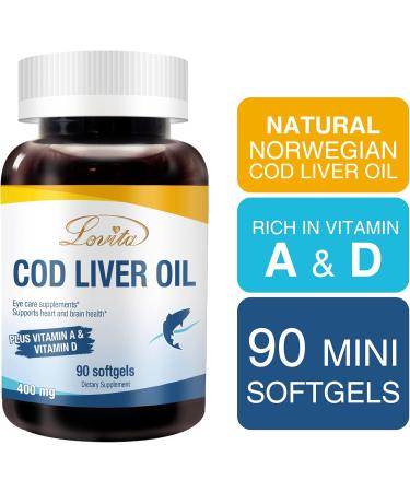 LOVITA Norwegian Cod Liver Oil High Absorption TG Form DHA & EPA with Vitamin A & D Burpless Easy to Swallow for Heart Brain and Immune Support 90 Softgels 90 Count (Pack of 1) - Buy Online on GoSupps.com