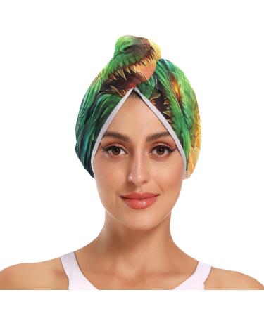 Green Fire Dragon3 Hair Towel 2 Pack Super Absorbent Hair Drying Towel Quick Dry Hair Turbans Head Towel with Button Twisty Wrap for Women Girls