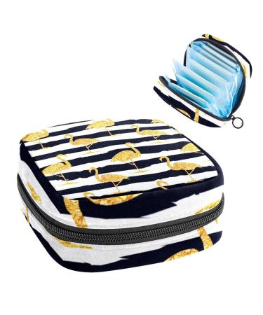 Gold Flamingo with black strip pattern women bandage storage pocket feminine menstrual cup bag silent pad holder tampon pockets portable period pocket for women teen girls 1 piece multicolored 13