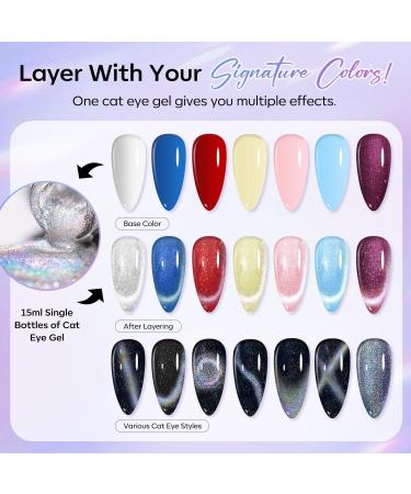 Modelones Cat Eye Gel Nail Polish 1PCS 15ml Rainbow Holographic 9D Silver Shimmer Velvet Glitter Gel Polish with Magnet Stick Soak Off LED Nail Art Manicure Salon DIY Home - Buy Online on GoSupps.com