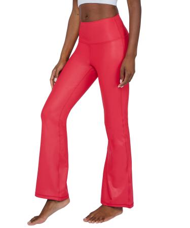 90 Degree By Reflex Faux Leather Flared Leg Yoga Pants - Squat Proof Interlink Leggings with V Back M Scorpio Red