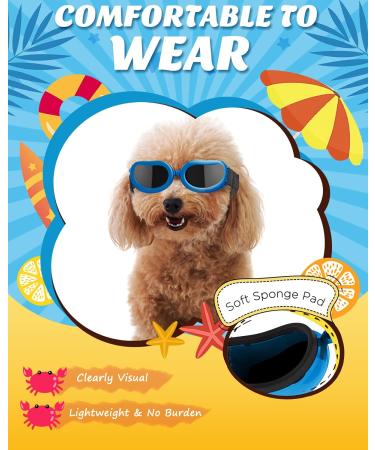 Lewondr Vintage Blue Dog Sunglasses - UV Safety Glasses Windproof & Waterproof with Adjustable Band for Small Dogs - Buy Online on GoSupps.com