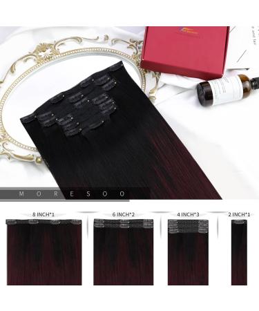 Moresoo Balayage Black Root Ombre Wine Red Clip in Human Hair Extensions 20 Inch 7 Pieces/120g #1B/99J - Buy Online on GoSupps.com