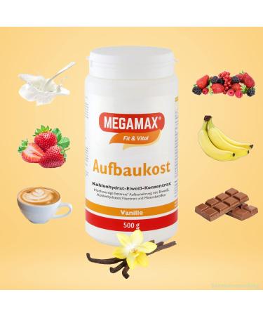 Buy Megamax Build-Up Food Vanilla - Low-Fat Protein Drink Powder for Strengthening & Weight Gain | 500g Made in Germany - Buy Online on GoSupps.com