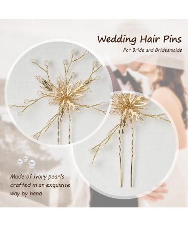3-Piece Pearl and Rhinestone Bridal Hair Pins Set - Gold Wedding Accessories for Brides and Bridesmaids - Buy Online on GoSupps.com
