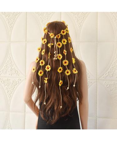 Sunflower Hippie Headband for Women - Floral Crown Headdress for Wedding, Baby Shower & Photoshoot - Buy Online on GoSupps.com