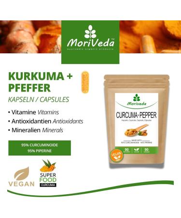 Pepper Turmeric Capsules - 10 000mg Turmeric Extract Curcumin and Piperine - 3 Month Supply - Vegan & Gluten Free - 1x 90 Pieces - Buy Online on GoSupps.com
