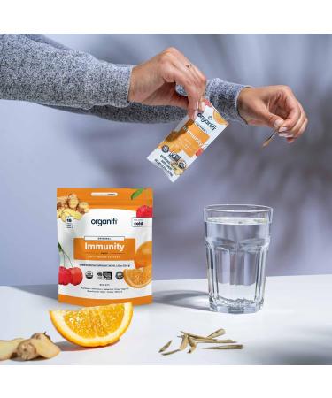 Organifi Immunity - Organic Superfood Immunity Support - 15 Single Serve Packets - Immunity Powder for T Cell Production and Upper Respiratory Health - Mushroom Beta Glucans Vitamin C D and Zinc - Buy Online on GoSupps.com