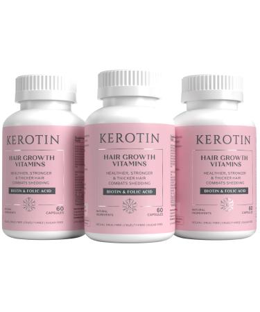 Kerotin Hair Growth Vitamins for Longer Stronger Healthier Hair - Hair Loss Supplement Enriched with Biotin Folic Acid Saw Palmetto - Hair Vitamins to Grow Thick Hair - (3 Months) 60 Count (Pack of 3)