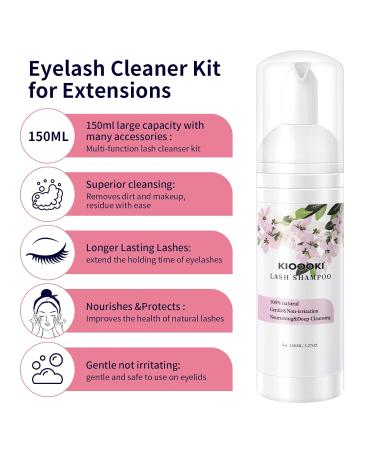 150ml Eyelash Extension Cleanser Kit | Kioooki Lash Shampoo with USB Mini Fan Brush & Makeup Remover Pad - Portable & Efficient Care for Lash Extensions - Buy Online on GoSupps.com