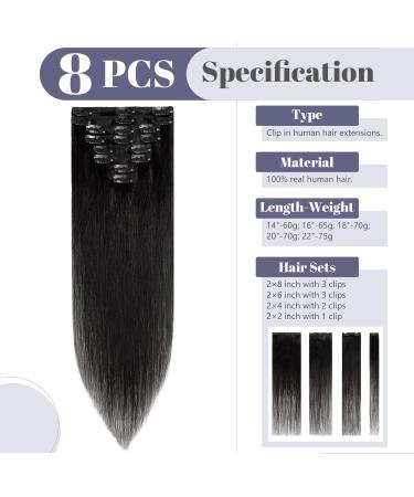 Buy Clip In Real Hair Extensions - 8 Piece Remy Hair Set Soft Black #1 (20 50cm 70g) - Affordable Quality for Gorgeous Volume - Buy Online on GoSupps.com