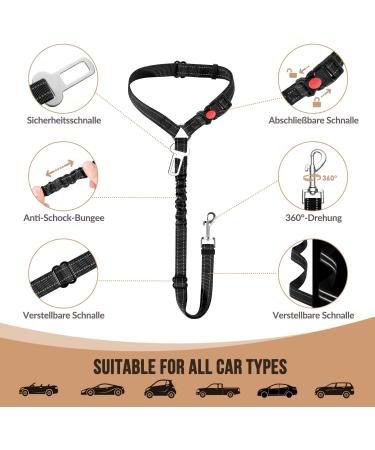 Slowton Dog Car Belt - 2-in-1 Headrest & Buckle Adjustable Reflective Universal Fit Black Size S 2PCs - Safe Travel for Dogs - Buy Online on GoSupps.com