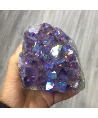 Gift Natural Crystal Gemstone Halo Cluster Beautiful Amethyst Cluster feng Shui Decoration ZJGIDTEM (Size : 350-400g)